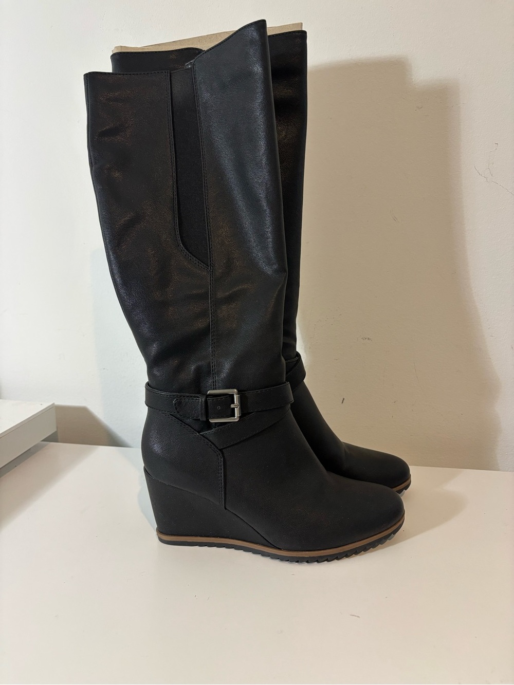 Soul Naturalizer Women Size 8 Harvest Black High Shaft Knee High Wedge Boots